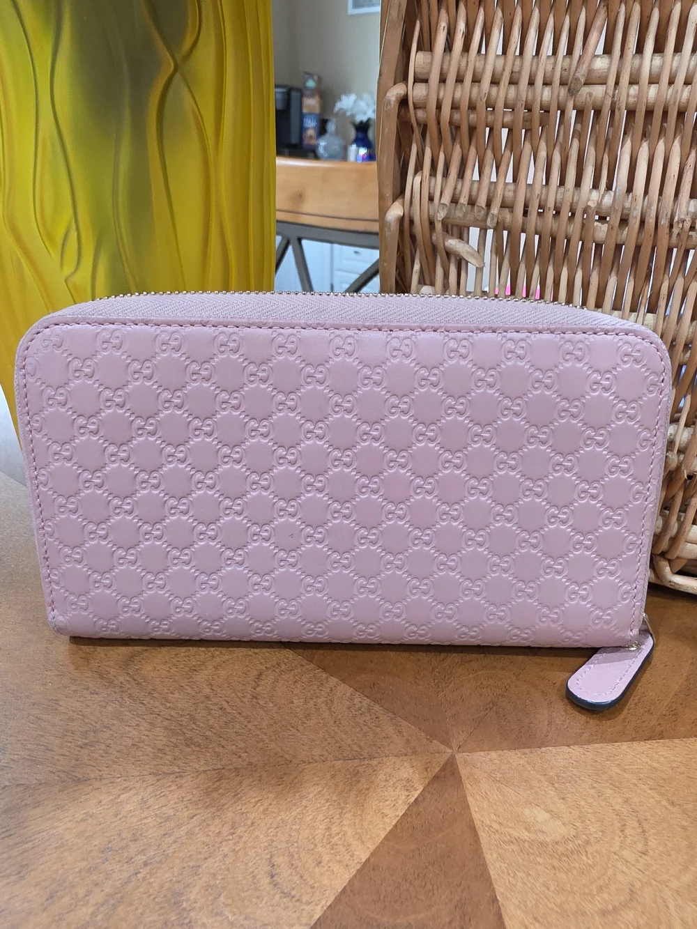 Gucci Supreme Pink GG Embossed Leather Zip Around Wallet